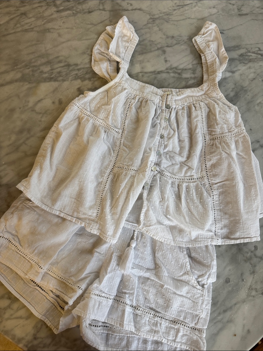 100% cotton White Eyelet Cotton Tank and Shorts Set